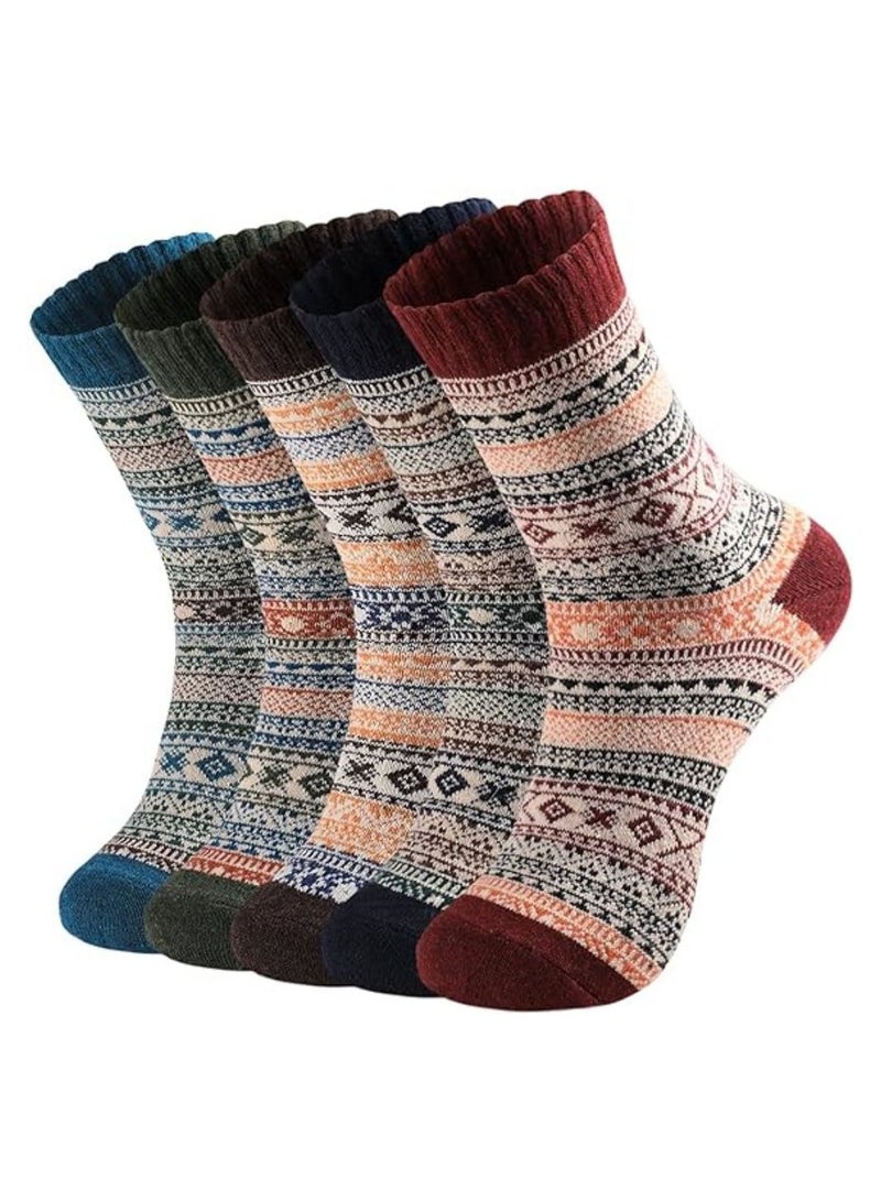 5 Pairs Thick Soft Wool Socks for Women Men, Vintage Warm Wool Socks Winter Warm Boot Socks Winter Wool Boot Socks Cozy Soft Wool Socks Thermal Wool Socks Woolen Winter Socks for Winter Wear - Image 1