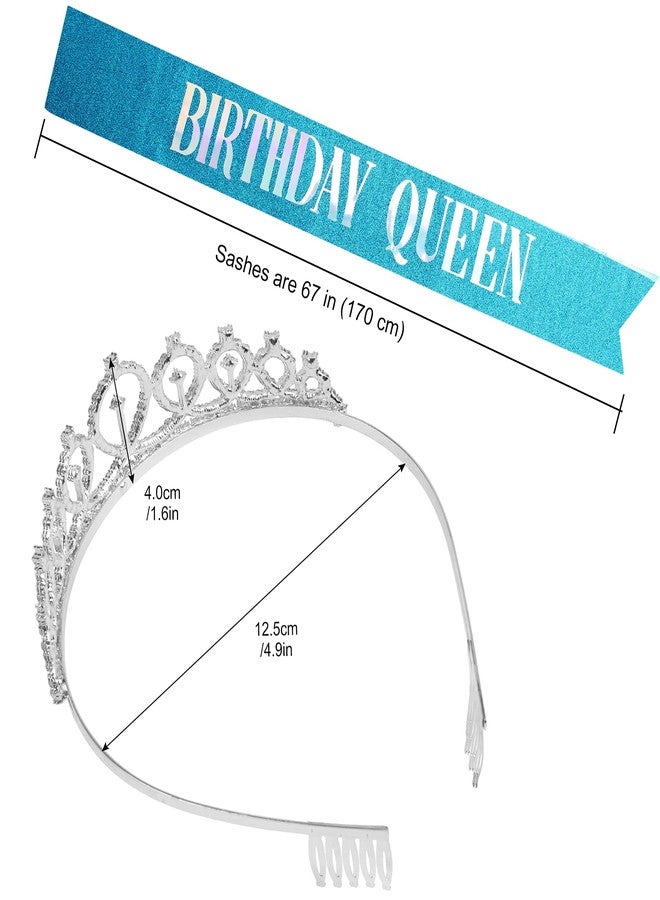 CIEHER Birthday Crown,Birthday Queen Sash & Rhinestone Tiara Kit for Women Girls,Tiaras and Crowns for Women,Blue Queen Crown,Princess Elegant Crown with Combs,Birthday Party Decorations - Image 4