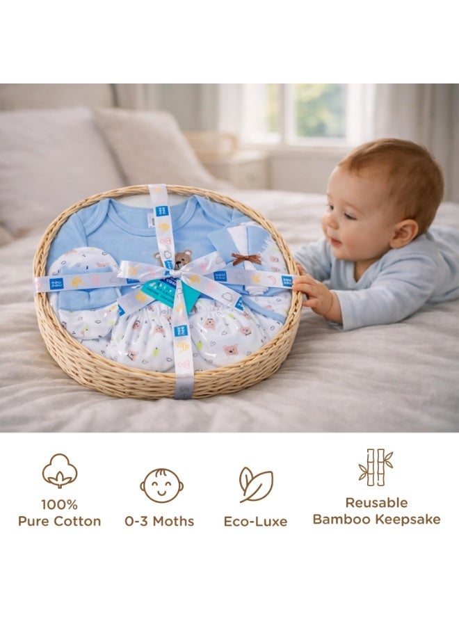 Mee Mee New Born Basket Baby Gift Set | Soft Cotton Clothing Essentials for Infants/Baby Girls, Boys | Baby Shower Clothing Hamper | 8 Pieces | (Round, Blue) - Image 2