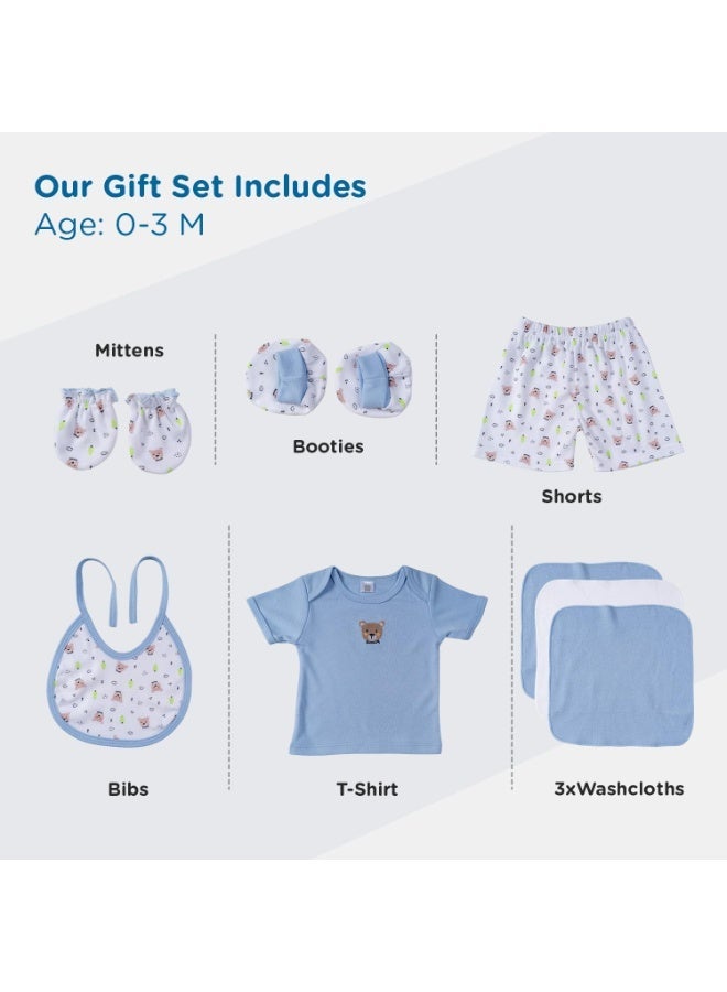 Mee Mee New Born Basket Baby Gift Set | Soft Cotton Clothing Essentials for Infants/Baby Girls, Boys | Baby Shower Clothing Hamper | 8 Pieces | (Round, Blue) - Image 4
