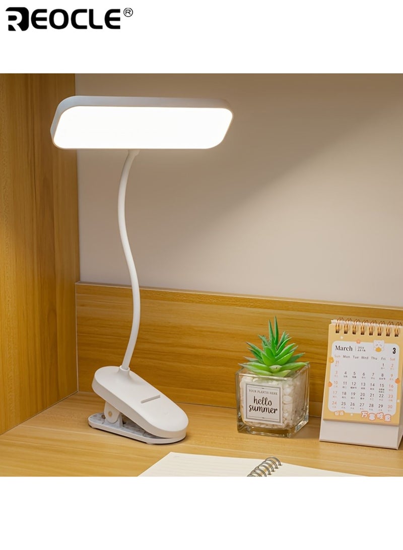 REOCLE 3-Level Adjustable LED Clip-on Desk Lamp with Touch Control 360°Rotatable Goose Neck Phone Holder Base Rechargeable Battery Light for Studying Reading and Indoor Use - Image 2