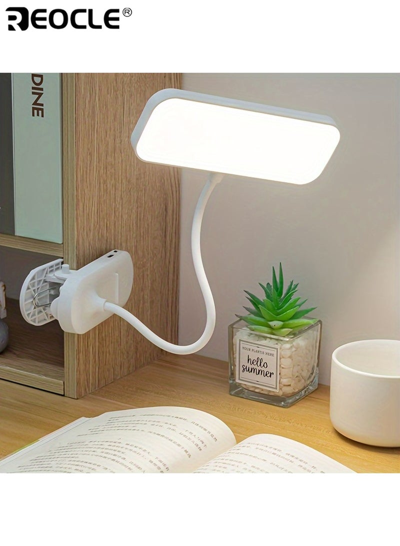 REOCLE 3-Level Adjustable LED Clip-on Desk Lamp with Touch Control 360°Rotatable Goose Neck Phone Holder Base Rechargeable Battery Light for Studying Reading and Indoor Use - Image 1