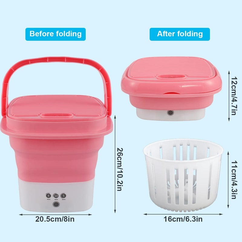 angry bee Portable Washing Machine, Mini Folding Washer and Dryer Combo,with Small Foldable Drain Basket for Underwear, Socks, Baby Clothes, Travel, Camping, RV, Dorm, Apartment (PINK) - Image 4