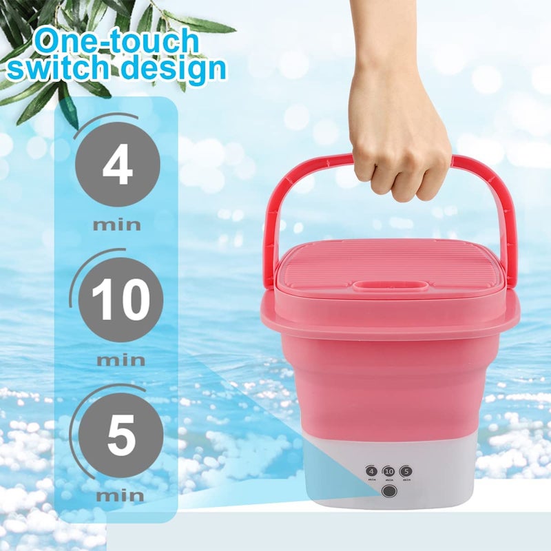 angry bee Portable Washing Machine, Mini Folding Washer and Dryer Combo,with Small Foldable Drain Basket for Underwear, Socks, Baby Clothes, Travel, Camping, RV, Dorm, Apartment (PINK) - Image 3