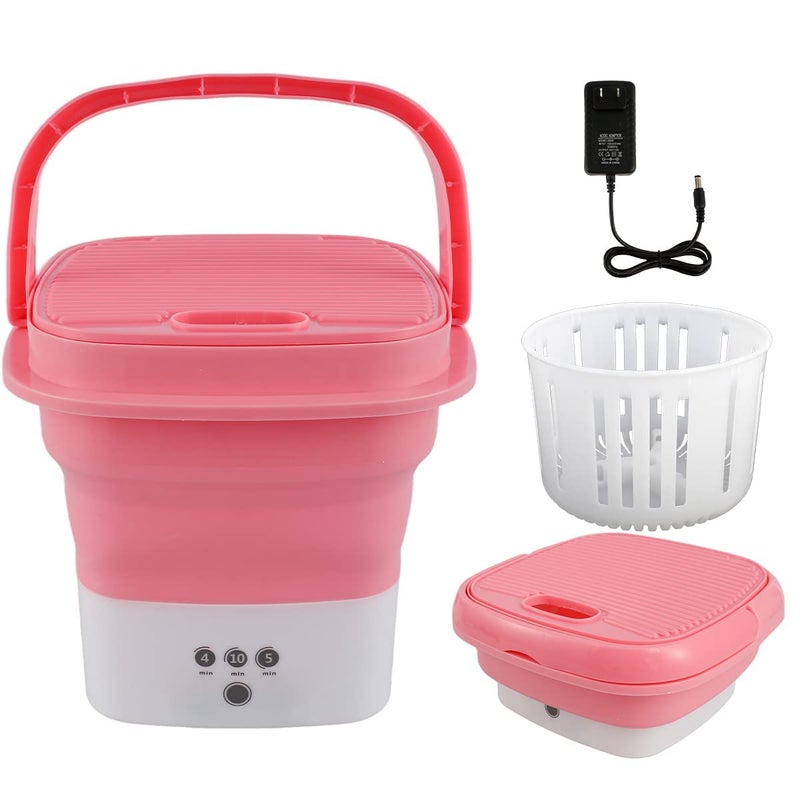 angry bee Portable Washing Machine, Mini Folding Washer and Dryer Combo,with Small Foldable Drain Basket for Underwear, Socks, Baby Clothes, Travel, Camping, RV, Dorm, Apartment (PINK) - Image 1