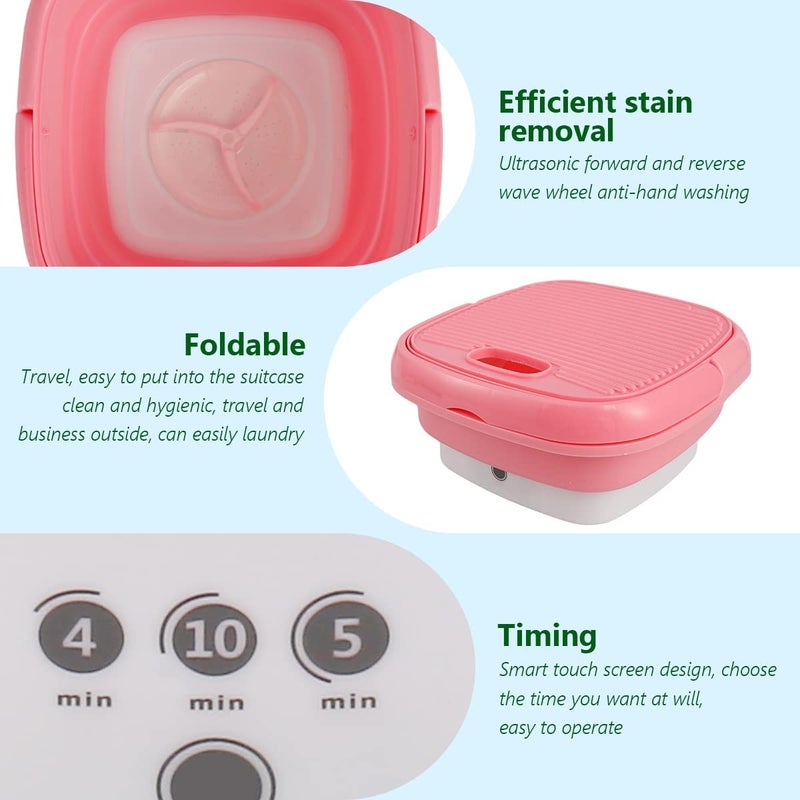 angry bee Portable Washing Machine, Mini Folding Washer and Dryer Combo,with Small Foldable Drain Basket for Underwear, Socks, Baby Clothes, Travel, Camping, RV, Dorm, Apartment (PINK) - Image 2