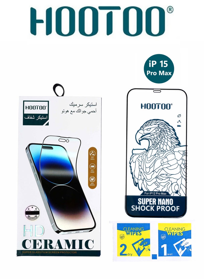 هوتو ستيكر حماية شاشة امامية ل ايفون 15 بروماكس، حماية ضد الكسر بتقنية النانو القوية المقاومة لصدمات والكسور، سهلة التركيب. - Image 1