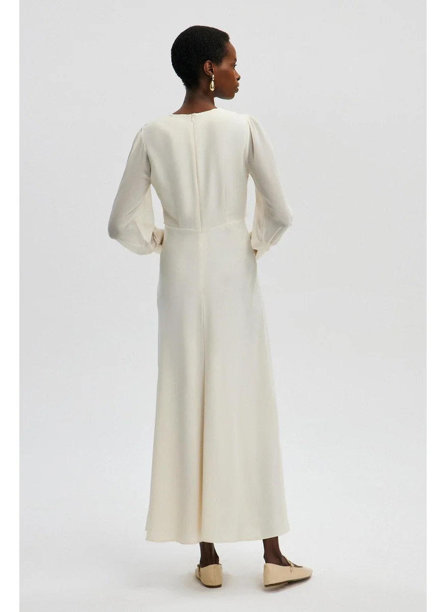 Touche Chiffon Sleeve Detailed Belted Waist Dress