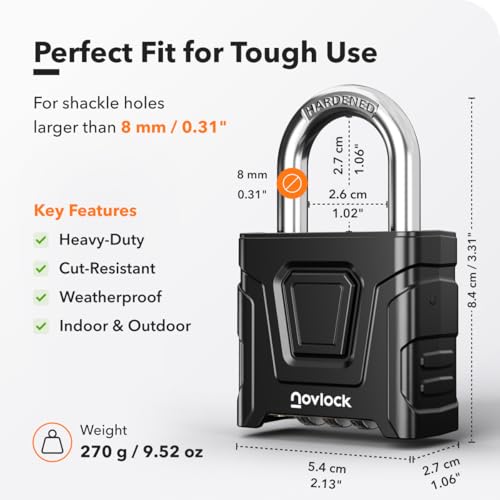 NovLock Outdoor Combination Lock – Heavy Duty, Large, Weatherproof Padlock with Code – for Gates, Fences, Sheds, Lockers, Cabinets, Storage Units – 1-Pack, Black - Image 2