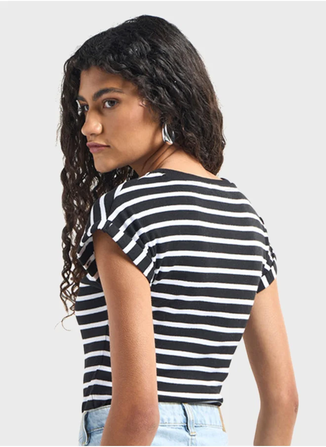 FAV Striped Crew Neck Extended Bodysuit