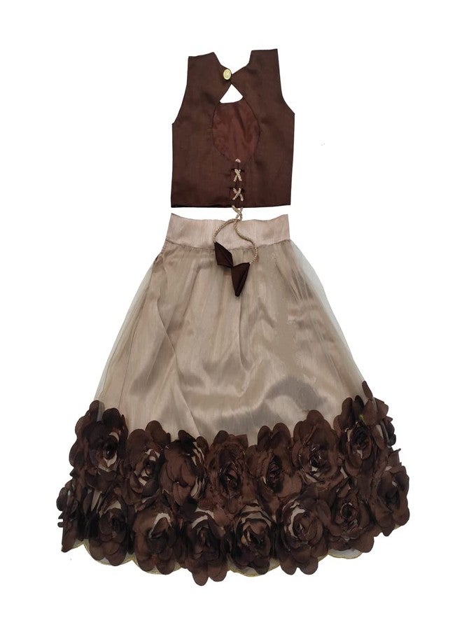 SR CREATION Girl Net Readymade Lehenga choli (4098-chiku KASHYAP (5-6 YEARS)_Beige_5 Years-6 Years) - Image 2