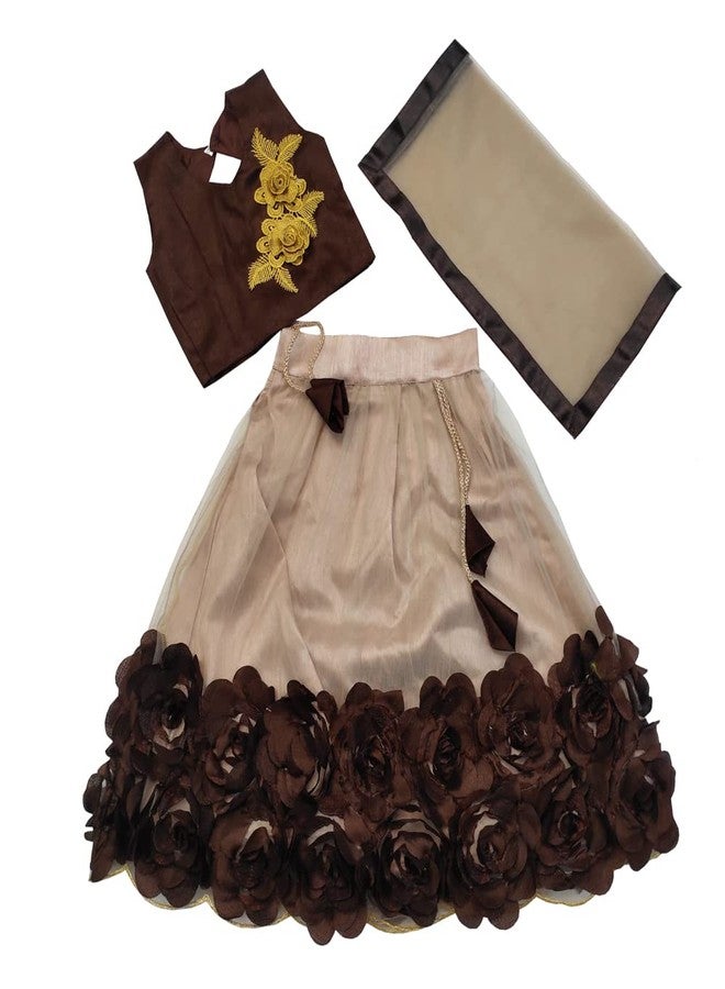 SR CREATION Girl Net Readymade Lehenga choli (4098-chiku KASHYAP (5-6 YEARS)_Beige_5 Years-6 Years) - Image 1