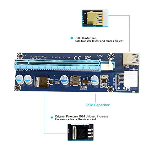 JSER PCI-E 1x to 16x Mining Machine Enhanced Extender Riser Adapter with USB 3.0 & 6Pin Power Cable - Image 3