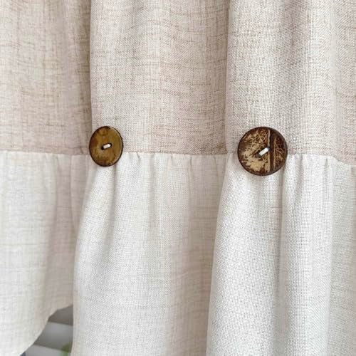 AiFMQQ Farmhouse Boho Linen Button Arched Valance Curtains for Kitchen Window Dining Room Cafe Valance for Small Windows Bathroom Macrame Valances Rod Pocket 1 Panel (Beige Arched, W52 L35 inch) - Image 5