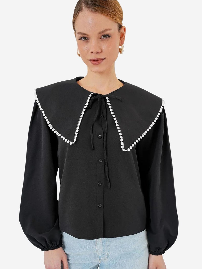 BIG DART BDART Poplin Baby Collar Shirt with Bow - Image 1