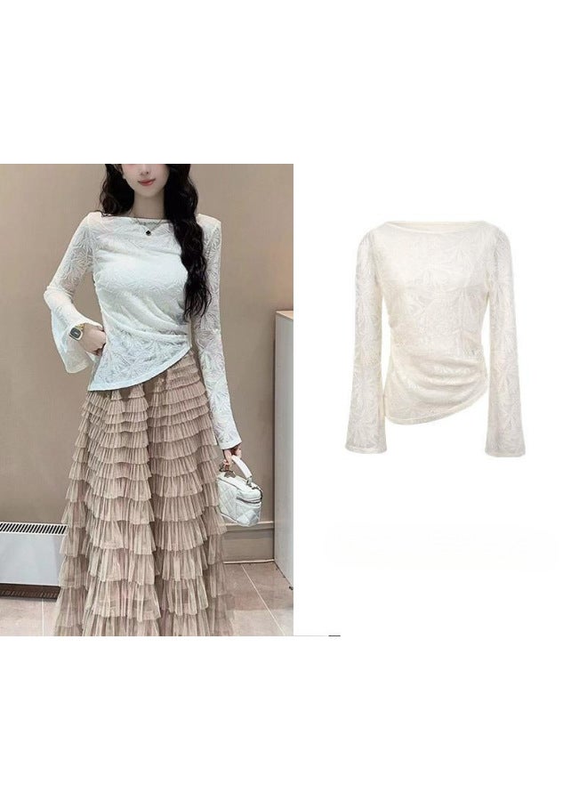 Autumn 2024 Long-sleeved Shirt Chinese Style National Style Bamboo Leaf Slimming Women-Specifications:Mi Apricot (it Will Be See-through. It Is Recommended To Match Your Back And Wear It.)-Color:S( 40-50kg ) - Image 1