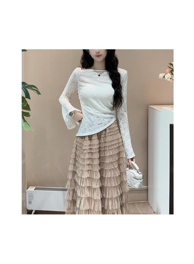 Autumn 2024 Long-sleeved Shirt Chinese Style National Style Bamboo Leaf Slimming Women-Specifications:Mi Apricot (it Will Be See-through. It Is Recommended To Match Your Back And Wear It.)-Color:S( 40-50kg ) - Image 3