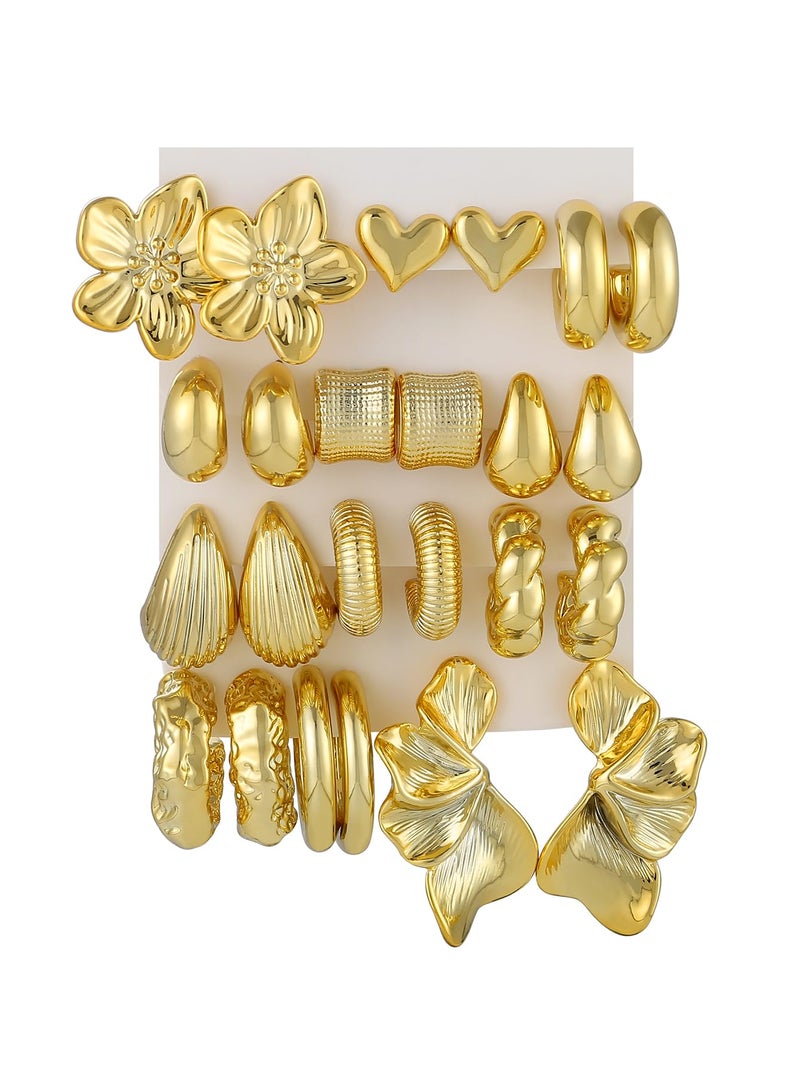 AIDSOTOU 12Pairs Chunky Gold Earrings Jewelry for Women Hypoallergenic Thick Open Twisted Huggie Hoop Earrings Set Trendy Flower Leaf Statement Gold Dangle Earrings - Image 1