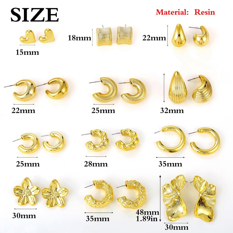 AIDSOTOU 12Pairs Chunky Gold Earrings Jewelry for Women Hypoallergenic Thick Open Twisted Huggie Hoop Earrings Set Trendy Flower Leaf Statement Gold Dangle Earrings - Image 4