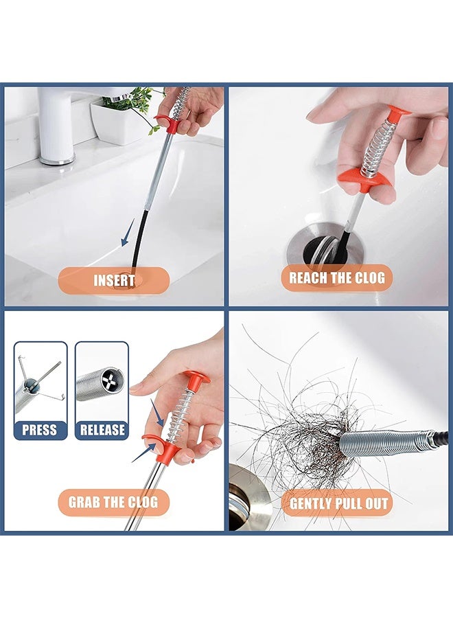 HS 24Inch Drain Clog Remover(1PCS), 20Inch Drain Snake Hair Remover(6PCS) ＆ Cleaning Brush(1PCS), Hair Catcher Drain Auger Cleaner Tool Set For Toilet, Kitchen Sink, Bathroom Tub, Sewer, 8 Packs - Image 5