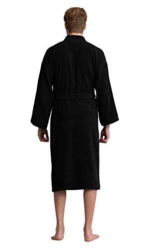 Soft Touch Linen Men's Robe, Turkish Terry Bathrobe, Turkish Terry Kimono Spa Bathrobe (Medium, Black) - Image 5