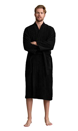 Soft Touch Linen Men's Robe, Turkish Terry Bathrobe, Turkish Terry Kimono Spa Bathrobe (Medium, Black) - Image 3