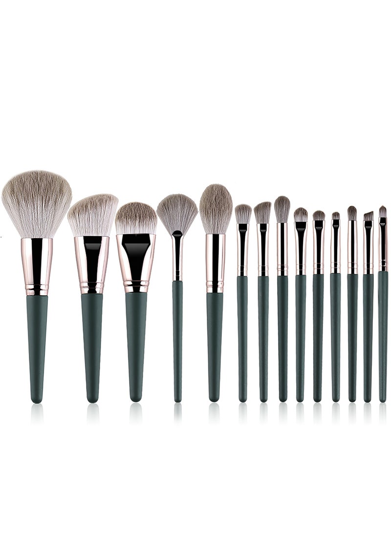 l&wen 14Pcs Makeup Brushes Set Eyeshadow Brush Powder Foundation Concealer Brush Set with High Quality Wood and Super Soft Synthetic Bristles, Handle Thickened Makeup Kit for Eye Cheek Lip Green  - Image 1