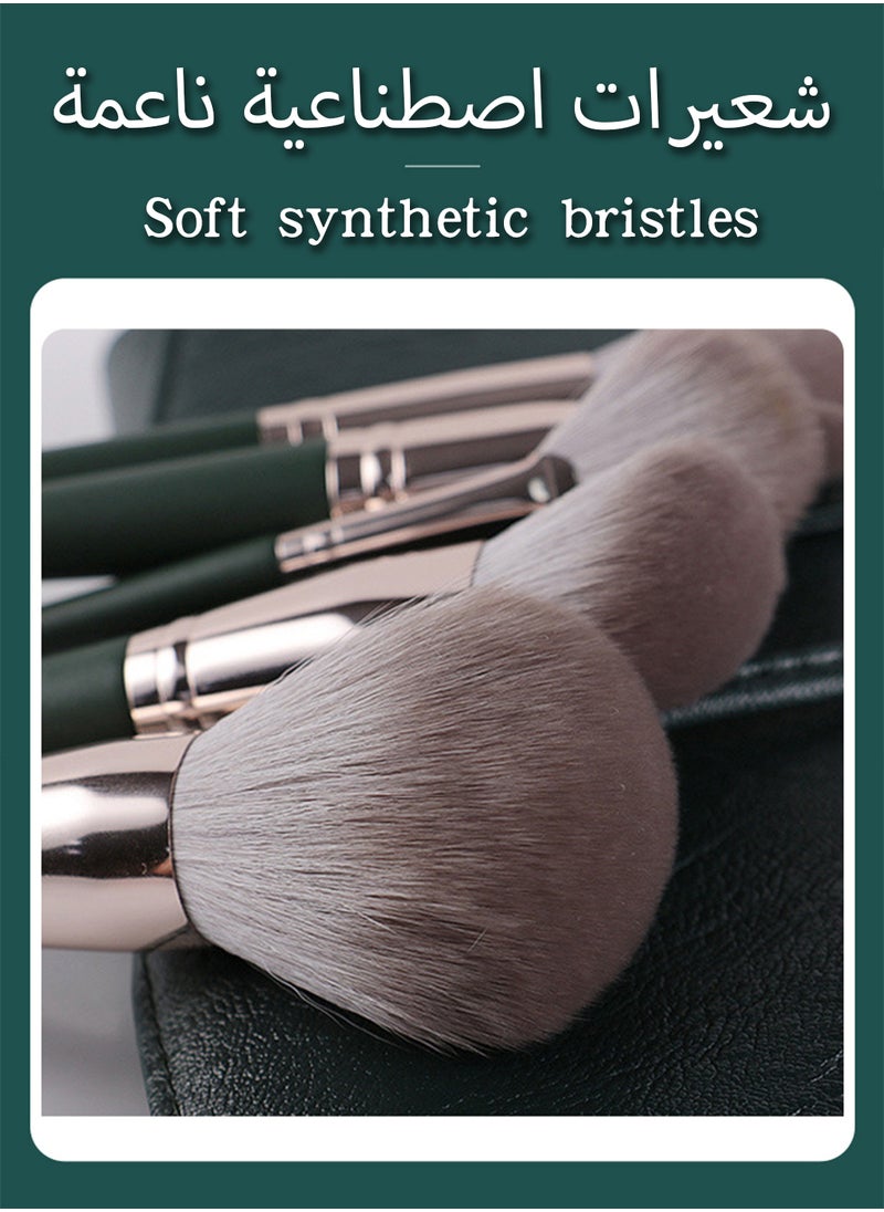 l&wen 14Pcs Makeup Brushes Set Eyeshadow Brush Powder Foundation Concealer Brush Set with High Quality Wood and Super Soft Synthetic Bristles, Handle Thickened Makeup Kit for Eye Cheek Lip Green  - Image 3