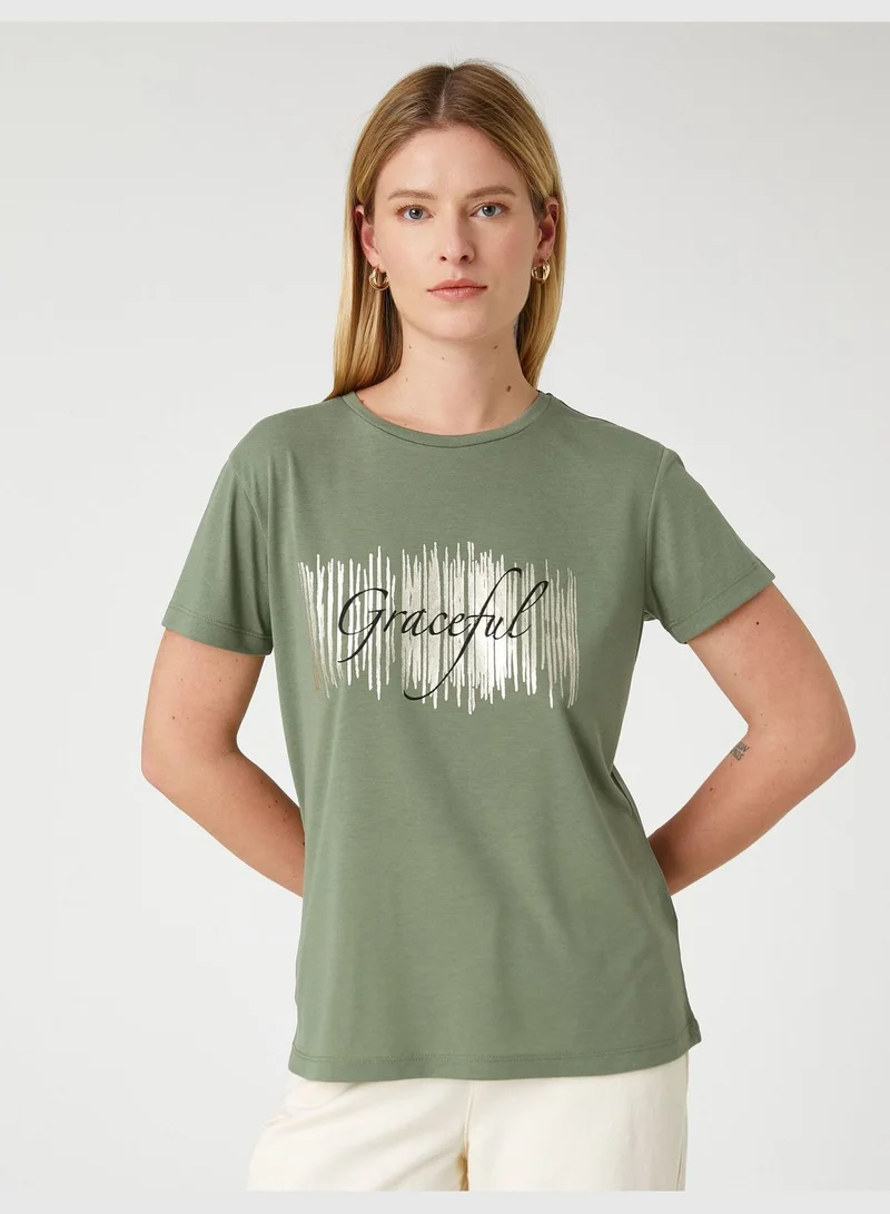 KOTON Shiny Printed Short Sleeve Crew Neck T-Shirt
