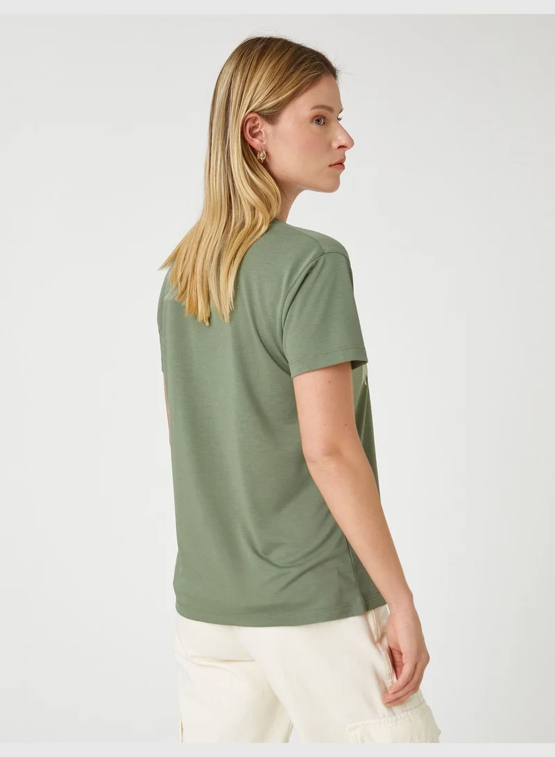 KOTON Shiny Printed Short Sleeve Crew Neck T-Shirt