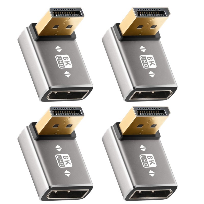 Togconn 8K 90 Degree DisplayPort 14 Adapter 4Pack Up and Down Right Angle DP Male to Female Display Port LShaped Connector Extender Support 8K60Hz4K144Hz for Wall TV Monitor Laptop and PC - Image 2