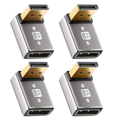 Togconn 8K 90 Degree DisplayPort 14 Adapter 4Pack Up and Down Right Angle DP Male to Female Display Port LShaped Connector Extender Support 8K60Hz4K144Hz for Wall TV Monitor Laptop and PC - Image 1