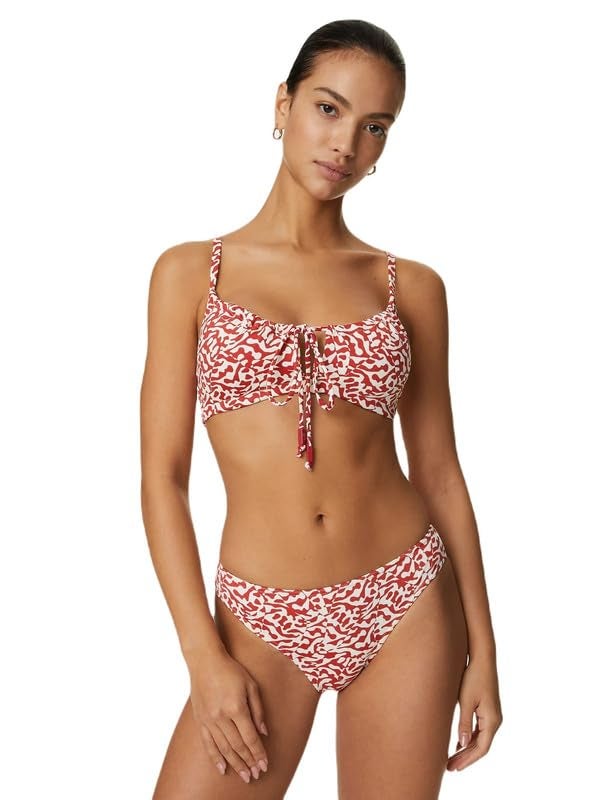 Marks & Spencer Printed High Leg Bikini Bottom Ruby RED - Image 3