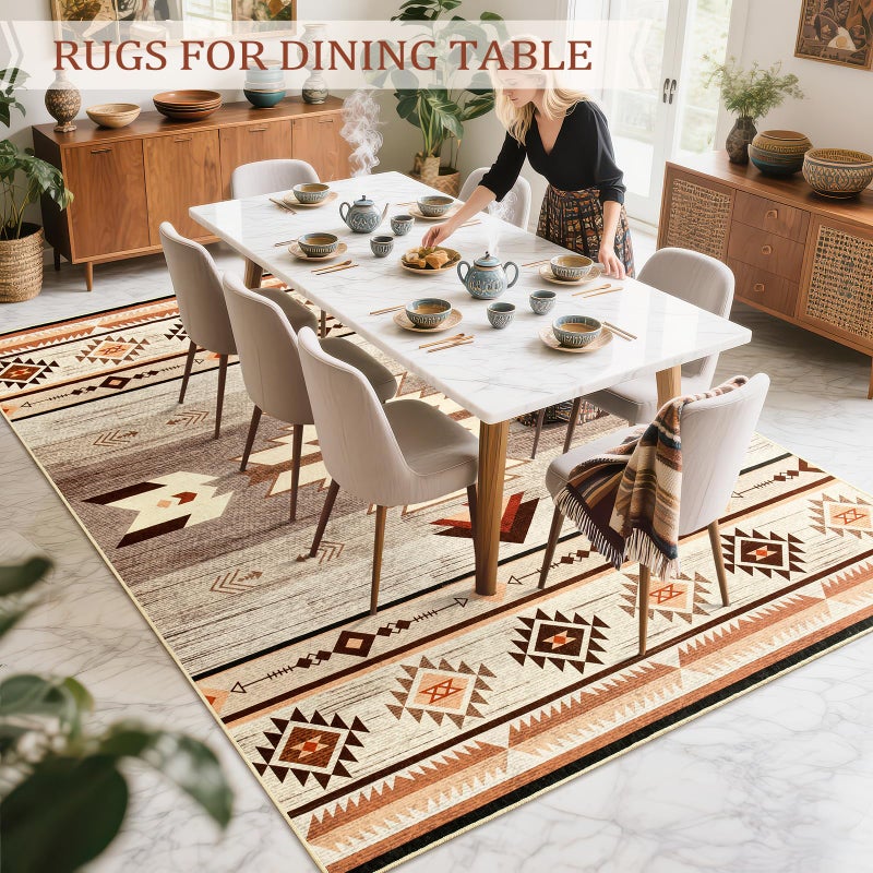 B BENRON Western Rugs for Living Room, Non Slip Rustic Rug for Bedroom Dining Table Kitchen, Washable Aesthetic Area Rugs for Home Decor, 5ft x 7ft, Warm Beige - Image 4