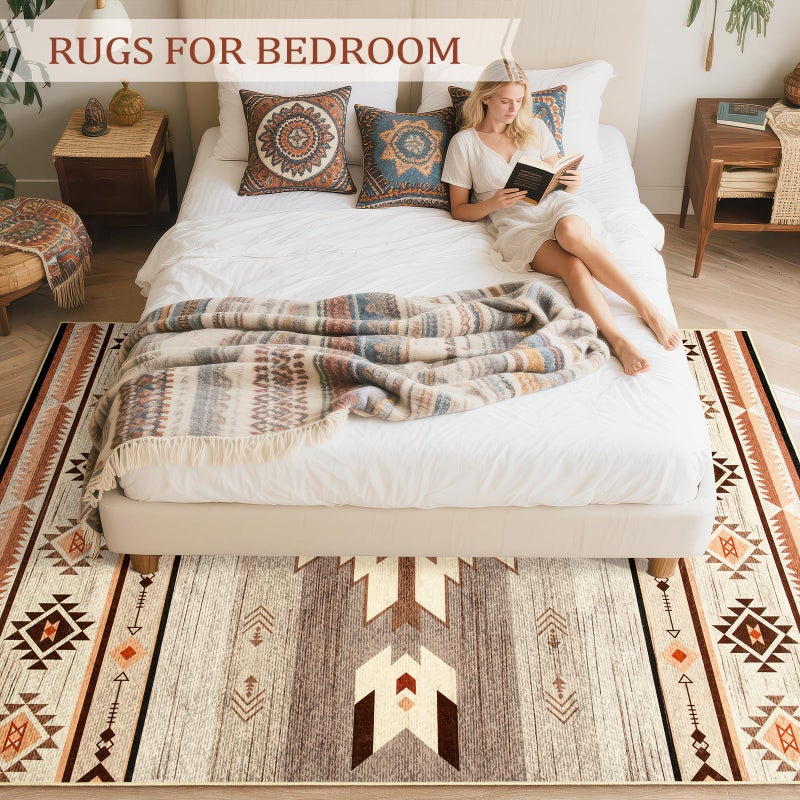B BENRON Western Rugs for Living Room, Non Slip Rustic Rug for Bedroom Dining Table Kitchen, Washable Aesthetic Area Rugs for Home Decor, 5ft x 7ft, Warm Beige - Image 3