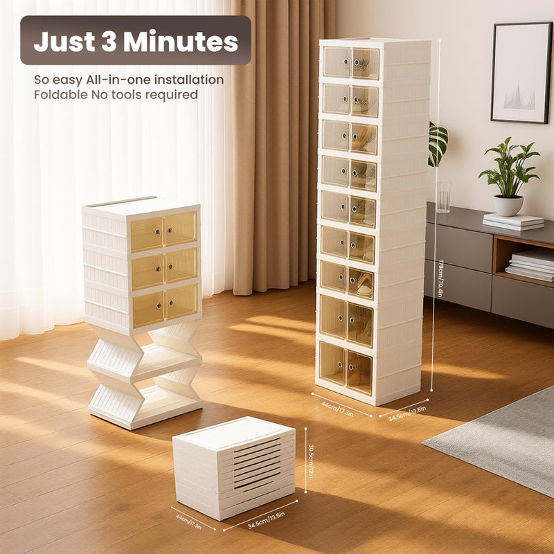 Tykacna Foldable Shoe Organizer Storage Box, Portable Extra Large Folding Shoe Rack for Closet, Shoe Storage Box with Magnetic Transparent Door and Wheels, 9 Layers 18 Grids with 4 Big Grids - Image 2
