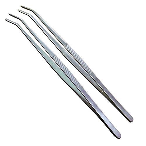 NJ Extra Long Stainless Steel Kitchen Tweezer, Long Food Tongs, Curved Tip Home Medical Tweezers, Garden Kitchen Tool: 10 Inches - Image 5