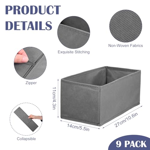 AojSup 9Pack Foldable Drawer Organizers Foldable Storage Bins Clothing Drawer Organizer for Clothes Dark Grey 106x55x43 NonWoven Fabric - Image 3