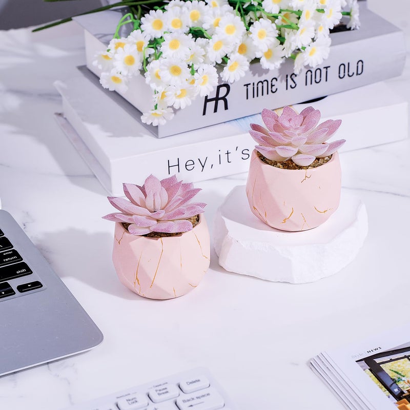 ZENIDA Artificial Succulent Plants in 2 White Ceramic Pots  Cute Fake Plants for Vanity Decor Office  Desk  Bathroom  Kitchen Bedroom  Shelves Decor for Women Girls Gift - Image 2