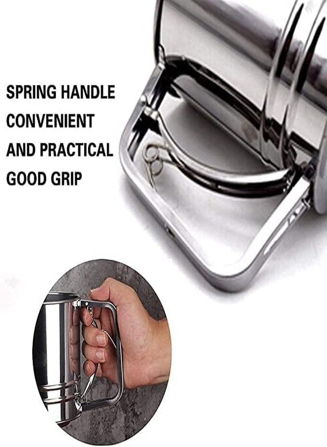 zefran Flour Sifter, Stainless Steel Sifter for Baking Double Layer Fine Mesh Baking Sifter One Hand Press Crank Sifter for Powdered Sugar Shaker - Image 4