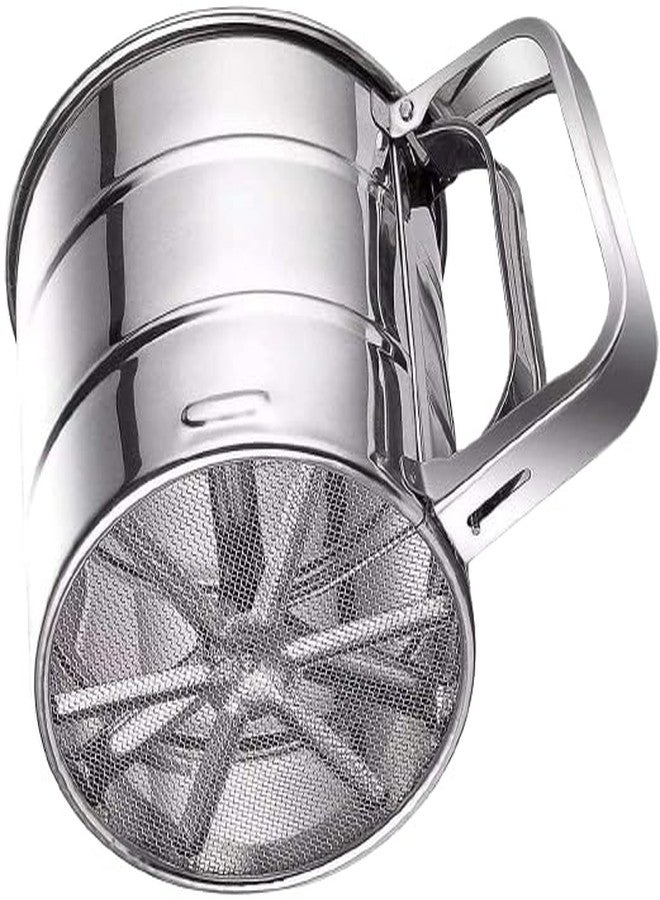 zefran Flour Sifter, Stainless Steel Sifter for Baking Double Layer Fine Mesh Baking Sifter One Hand Press Crank Sifter for Powdered Sugar Shaker - Image 1