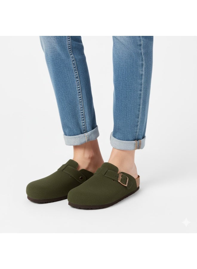 Women's Elegant Suede Buckle Clogs - Non-Slip Sole - Image 1