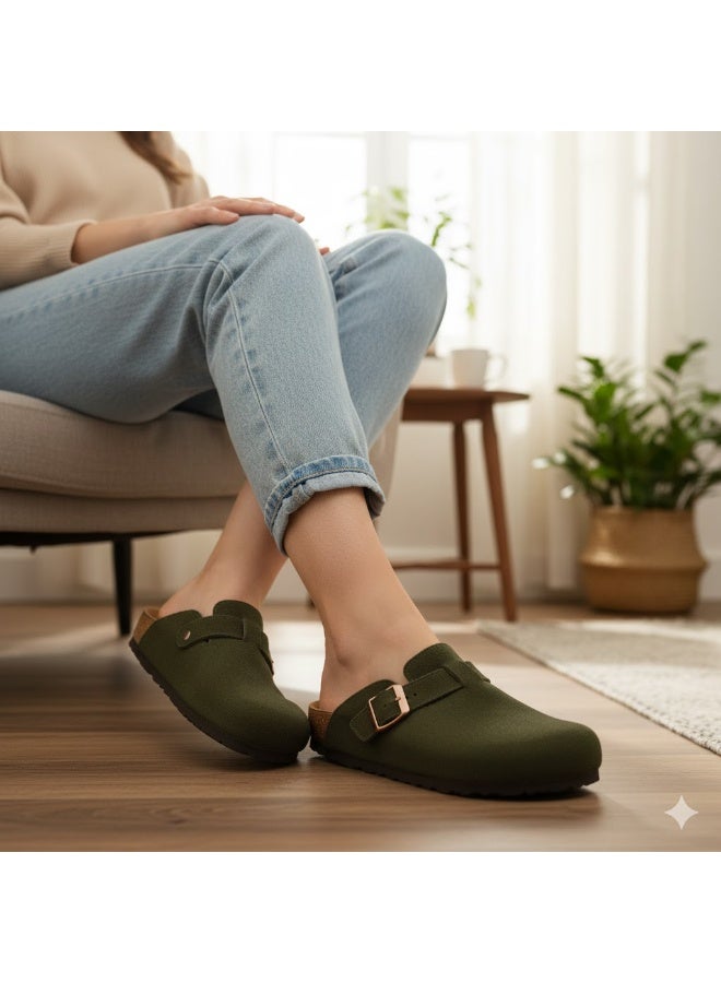 Women's Elegant Suede Buckle Clogs - Non-Slip Sole - Image 2