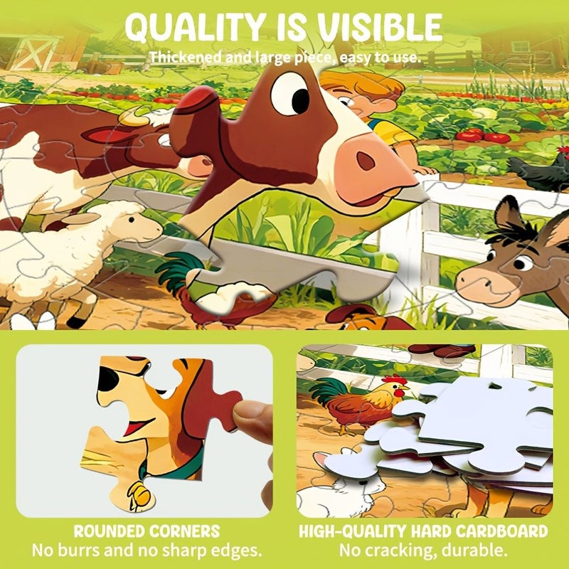 1 Box 70 Pieces Farm Animals Floor Puzzle for Kids 22.8 Inch Large Round Jigsaw Blue Cardboard Making Puzzle with Premium Poster Paper Cognitive Education Toys Gift for Boys Girls 3+ - Image 4