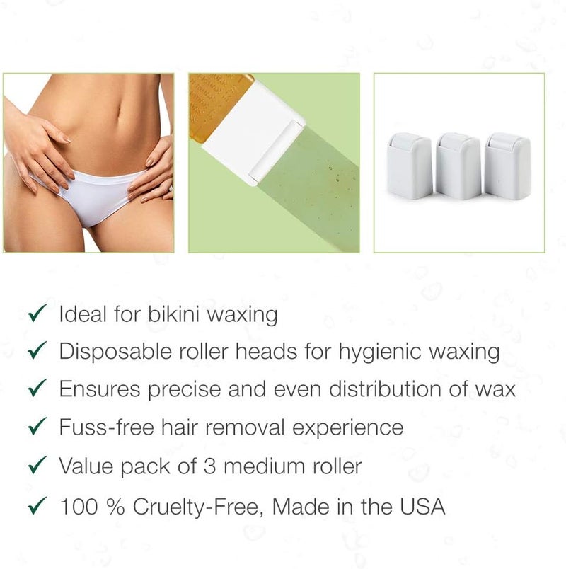 Clean + Easy Medium Roller Head for Bikini Roll-on Waxing System - 3-Pack - Image 2