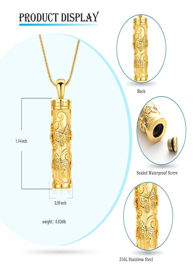 Hearbeingt Cylinder Urn Necklaces for Ashes Butterfly Cremation Jewelry Stainless Steel Memorial Necklace Ash Holder for Human Pets Keepsake Jewelry for Loved Ones with Fill Tool - Image 2