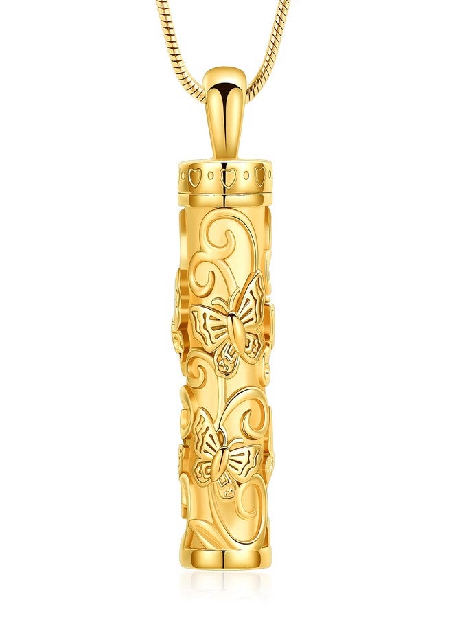 Hearbeingt Cylinder Urn Necklaces for Ashes Butterfly Cremation Jewelry Stainless Steel Memorial Necklace Ash Holder for Human Pets Keepsake Jewelry for Loved Ones with Fill Tool - Image 1
