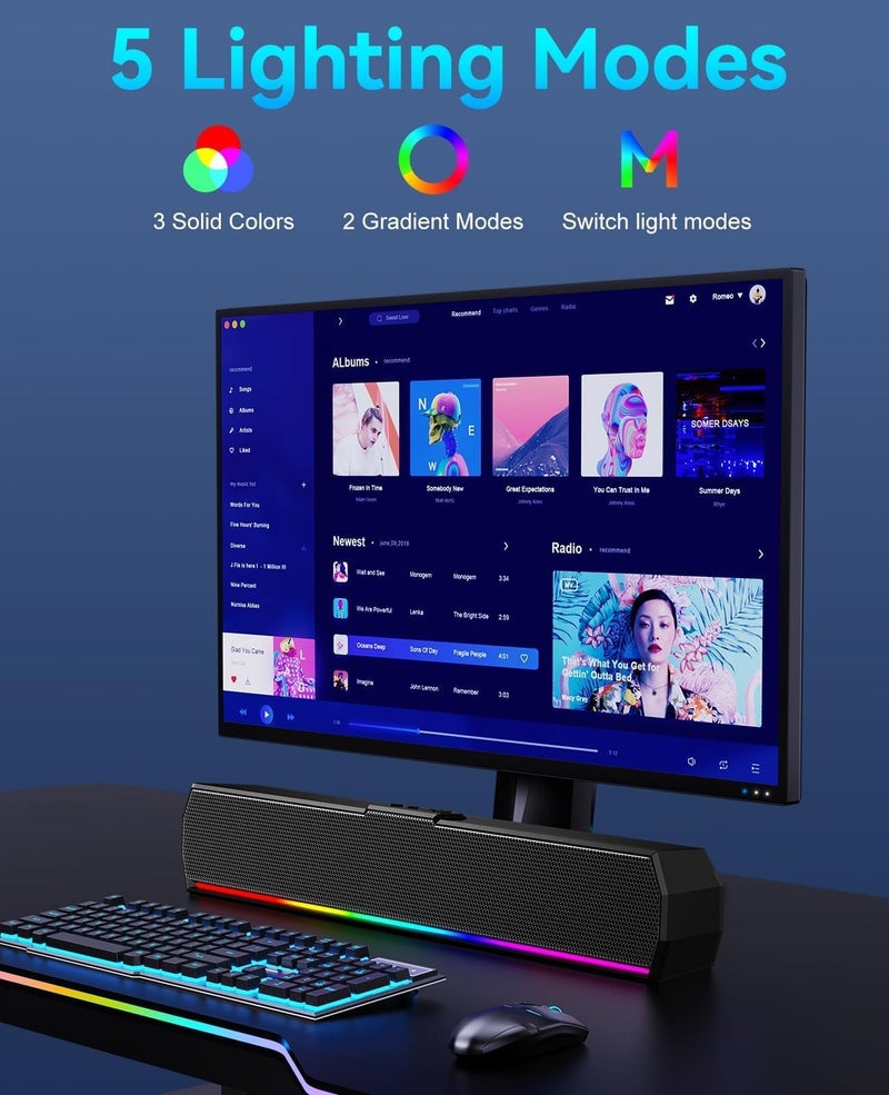Kunodi USB Computer Speakers for Desktop Monitor, PC Speakers with Stereo Sound, Colorful Light Modes, Plug & Play, USB C Powered for Computer Laptop Monitor Tablet Work - Image 5