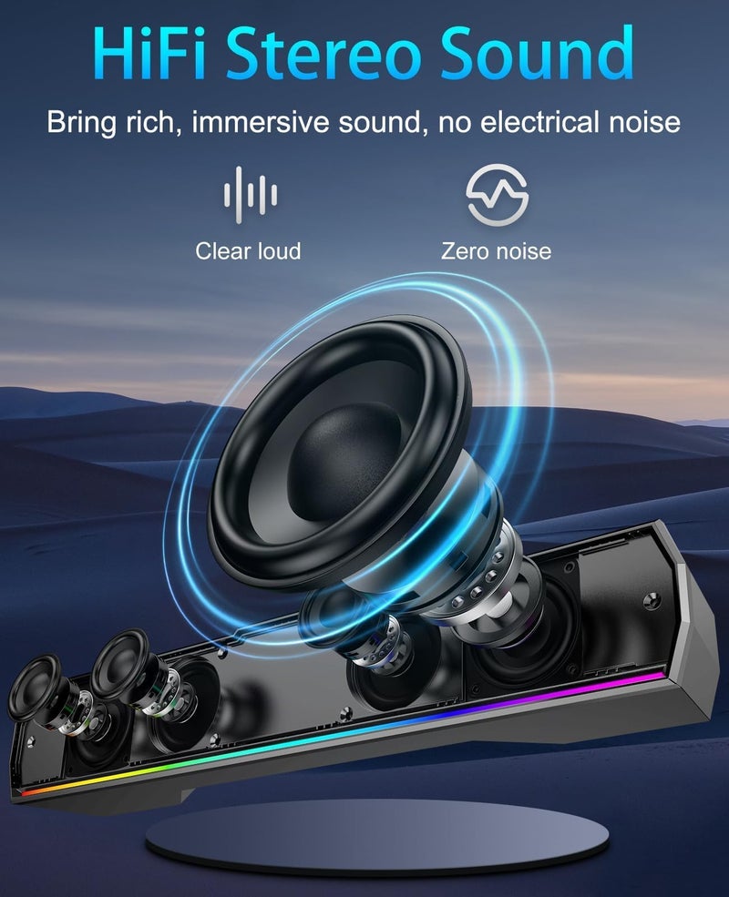 Kunodi USB Computer Speakers for Desktop Monitor, PC Speakers with Stereo Sound, Colorful Light Modes, Plug & Play, USB C Powered for Computer Laptop Monitor Tablet Work - Image 2