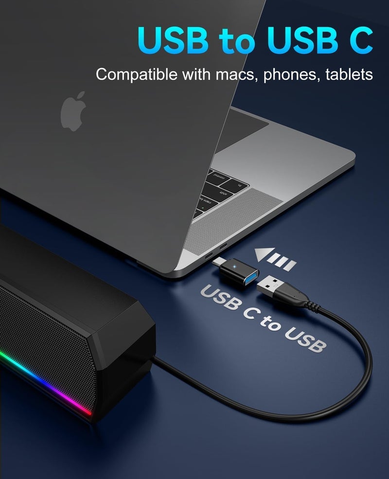 Kunodi USB Computer Speakers for Desktop Monitor, PC Speakers with Stereo Sound, Colorful Light Modes, Plug & Play, USB C Powered for Computer Laptop Monitor Tablet Work - Image 4